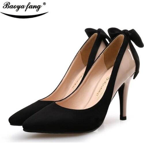 BaoYaFang Pointed Toe Ladies shoes Fashion High heels Pumps women office shoes Autumn color Block high shoes wedding shoes Bride