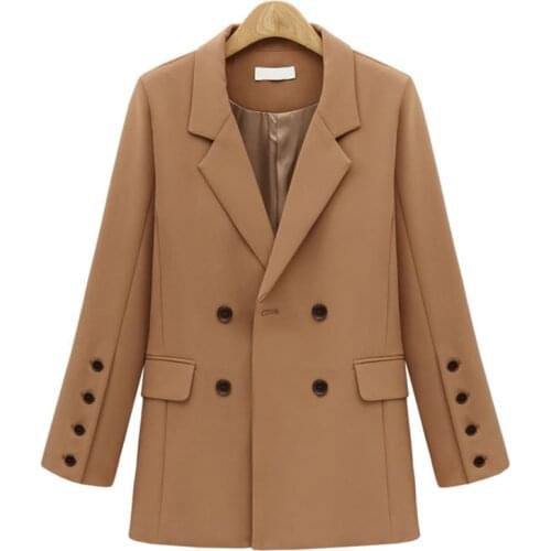 2020 Ladies Fall/winter Casual Suit Jacket Solid Color Loose Mid-length Ladies Double-breasted Notch Female Jacket