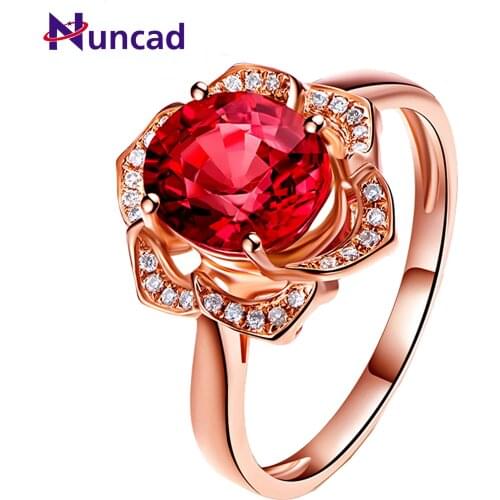 NUNCAD Colorful Red Womens Ring Rose Gold Flower Ring for Women Wedding Bands Anniversary Gift Good Quality