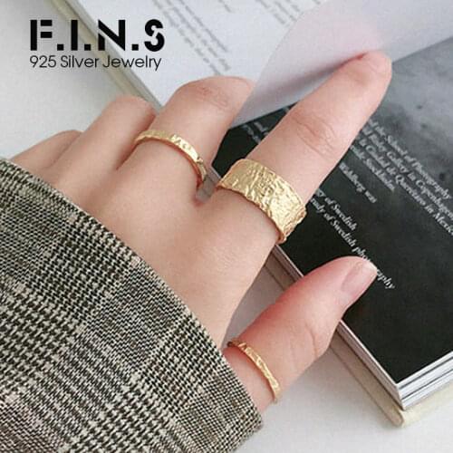 F.I.N.S Personalized Uneven Rings 925 Sterling Silver Female Ring Thin Wide Stackable Open Cuff Finger Rings for Decoration