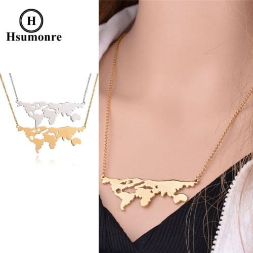 World Map Pendant Necklace Silver Color Charm Chain for Men Women World Traveler Lover Thanksgiving Gift Jewelry Stainless Steel