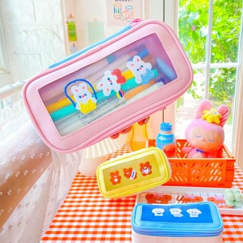 1Pcs Kawaii Pencil Case Small Bunny net yarn pencil case School Pencil Box Pencilcase Pencil Bag School Supplies Stationery