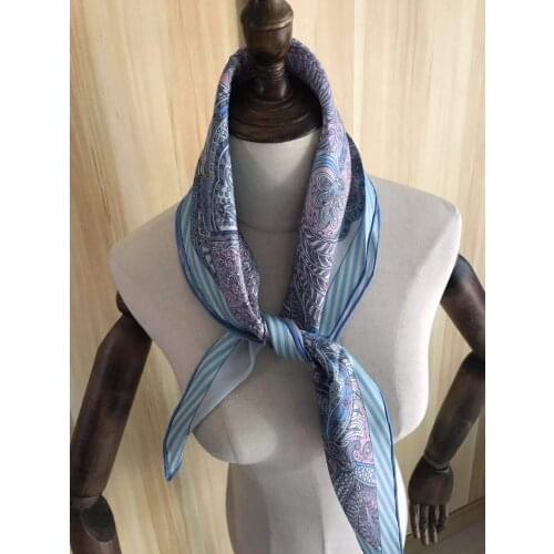 2021 new arrival fashion elegant blue paisley 100% silk scarf 115*43 cm square shawl twill wrap for women lady girl