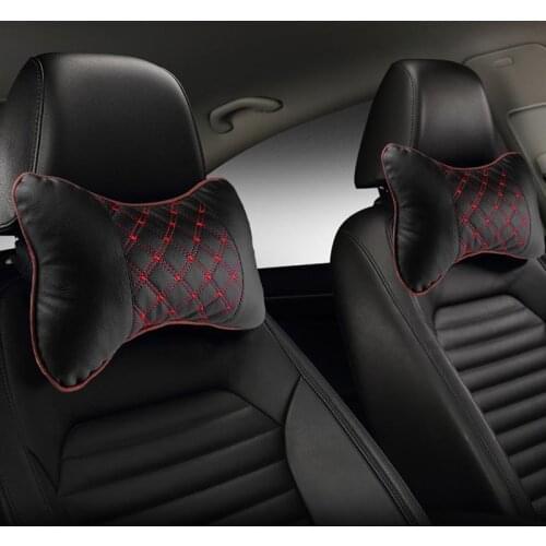 PU Leather Knitted Car Pillows Headrest Neck Rest Cushion Support Seat Accessories Auto Black Safety Pillow Universal Decor