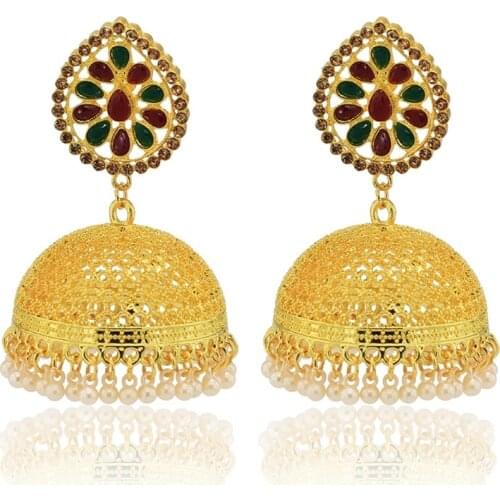 Bollywood Ethnic Bridal Bride Kundan Jhumka Jhumki Indian Bahubali Drop Earrings Peacock Pearls