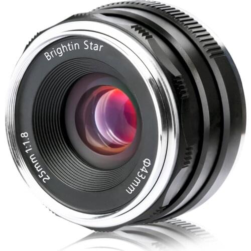 Brightin Star 25mm F1.8 Manual Focus Prime Lens for Canon EF-M Sony E Fujifilm Fuji X FX M4/3 Nikon Z Mount Mirrorless Cameras