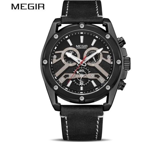 MEGIR Watch Men Waterproof Chronograph Military Male Clock Top Brand Luxury Genuine Leather Business Casual Sport New Wristwatch