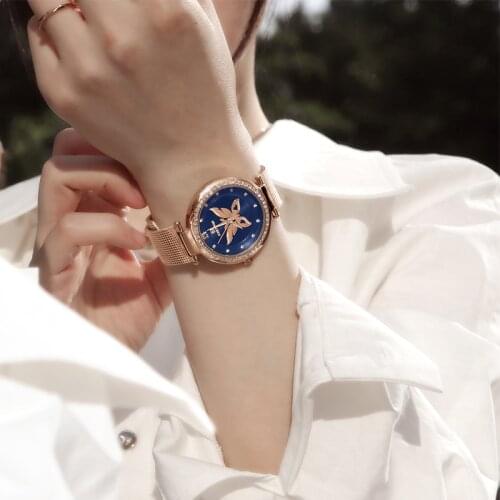 Blue Fashion Butterfly NAVIFORCE Women Gold Watch Luxury Simple Lady Quartz Clock Elegant Bracelet Female Relogio Feminino 2021