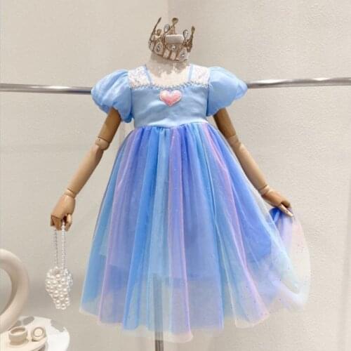 Cultiseed Baby Girls Cute Sweet Sequined Patachwork Mesh Puff Sleeve Birthday Party Princess Dress Children Holiday Casual Gowns