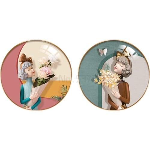 Childrens room decorative painting bedroom bedside hanging painting circular mural pink room decorative wall painting