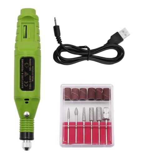 Electric Nail Drill USB Manicure Pen Sander Polisher with 6pcs Drills Sand Bands for Grinding Polishing Tools