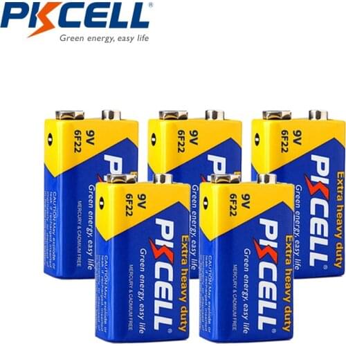 5pcs PKCELL Electronic thermometer battery 9v 6f22 PP3 6LR61 MN1604 zinc carbon primary Batteries for Single-sex