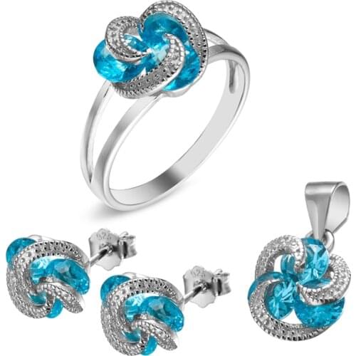 Eulonvan luxury Wedding jewelry sets womens accessories 925 sterling silver dropshipping Hot Light blue Cubic Zirconia S-3737set