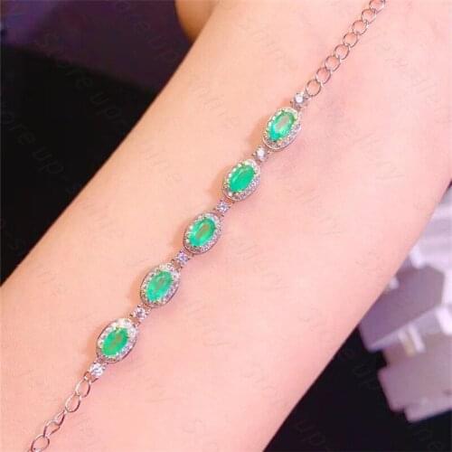 Summer new style 925 silver inlaid natural emerald bracelet, womens bracelet, fine inlaid, luxurious and bright