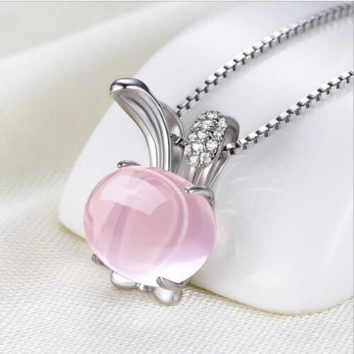 LUKENI Top Quality Women Rose Gold /Silver 925 Necklace Jewelry Vintage Crystal Pink Rabbit Pendant Necklace For Girls Bijou Hot