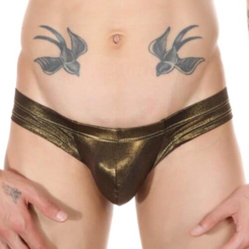 Man Solid Color Low Waist Panties Shiny Metallic Patent Leather U Bulge Pouch Briefs Sexy Lingerie Shorts Underwear Underpants