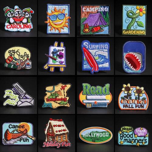 Cartoon Shark Camping Heart Animal Iron On Patches For Clothing Embroidery Stripe On Clothes Cute DIY Sequin Applique Badges