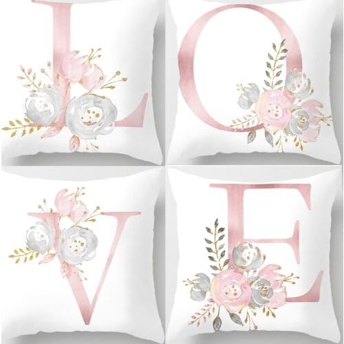 Nordic Pink Letter Floral Cushion Cover Birthday Wedding Decoration for Home Sofa Pillow Case Event Party Supplies Accessories