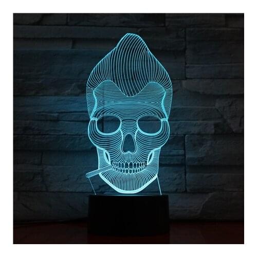 3D Illusion Night Light LED Plug In Acrylic Lamp Desk Skull Bedside Nightlight Atmosphere Party Decoration Halloween Kids Gift