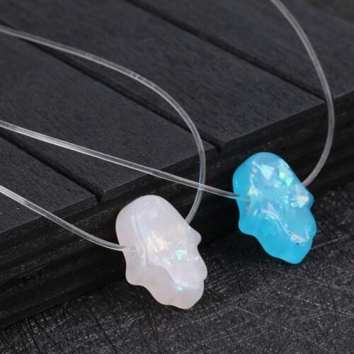 New Blue White Opal Hamsa Necklace Hand Fatima Pendant Necklace Transparent Fishing Line Palm Choker Women Jewelry Collier