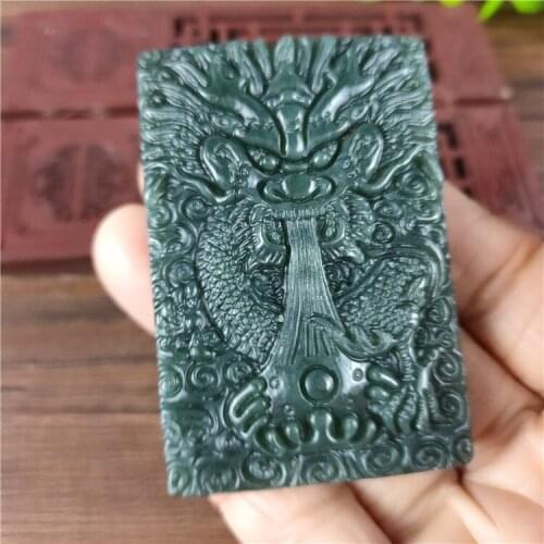 Charming Hetian jade sapphire double side gonglong water absorption pendant mens Jade Dragon Pendant