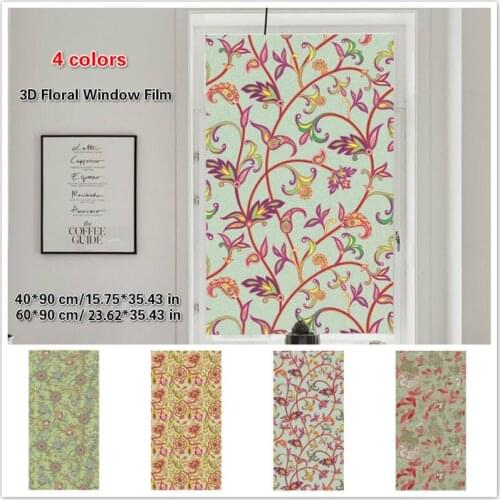 European Style 3D Floral Static Glass Film Stained Window Films Frosted Opaque Home Bathroom Electrostatic Glass Stickers