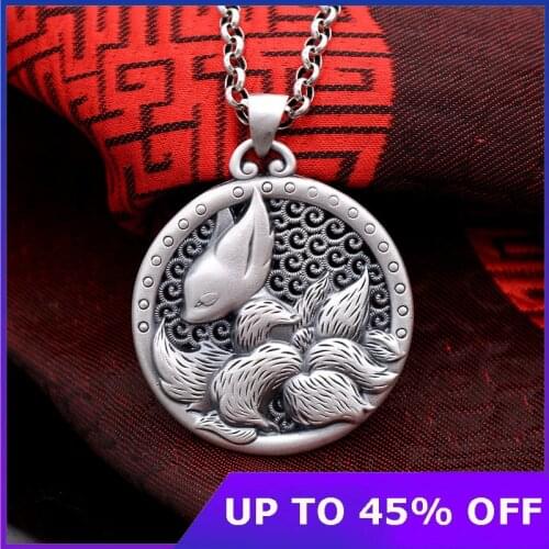 Pure S999 pure silver nine-tailed fox pendant for woman necklace pendant vintage sweater chain woman pendant silver