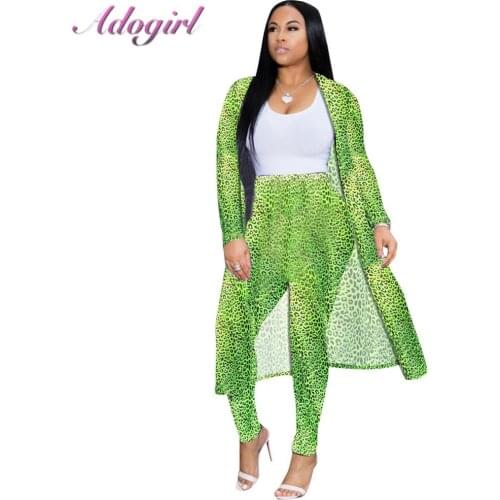 Casual Autumn Leopard Printed Two Piece Set Long Sleeve X-Long Cardigans + Bodycon Pants Suit Party Suit Set Outfit Tracksuit