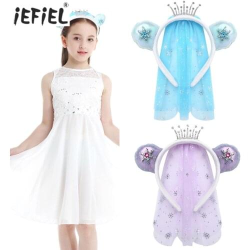 Cute Girls Headband Crown Sparkly Crystal Snowflakes Girls Hair Hoop Cartoon Animal Ears Fashion Kids Headwear Accessories