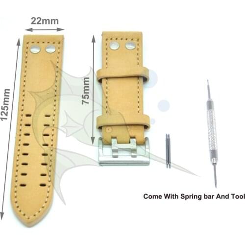 High-End 22mm Khaki Genuine Leather Watch Strap Wire Drawing Daul Pins Buckle Leather Strap for Hanmilton Watches