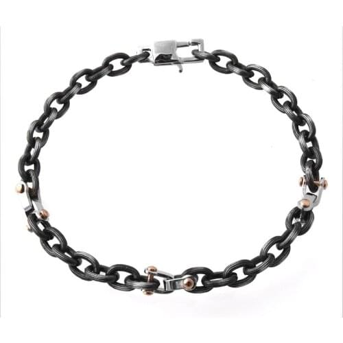 Runda Men Stainless Steel Vintage Chain Bracelet Bracelets Jewelry with Rose Gold Nail