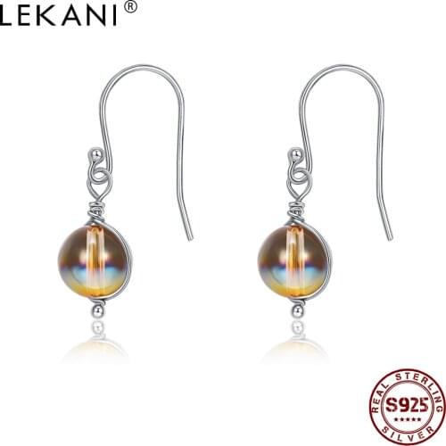 LEKANI Genuine S925 Sterling Silver Earrings Fashion Crystal Womens Simple Earrings 2020 New Romantic Engagement Party Gift