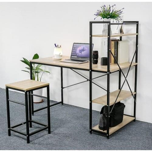 Modern Fashional Office Desks Table Computer Desk With Bookshelf For Home Office Black And Light Oak Studying Work Table HWC