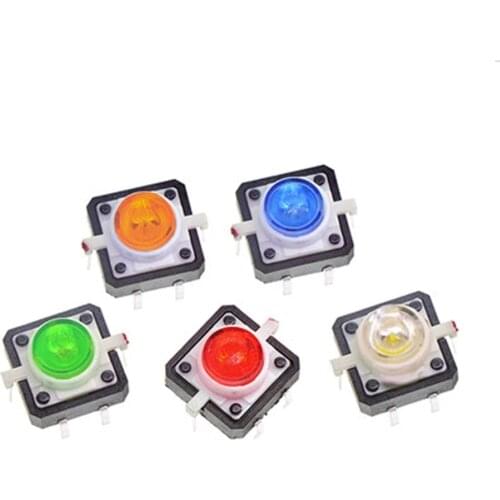 5PCS/Set 12X12X7.3 Tactile Push Button Switch Momentary Tact LED 5 Color 12X12X7.3mm 12*12*7.3mm DC12V 50mA