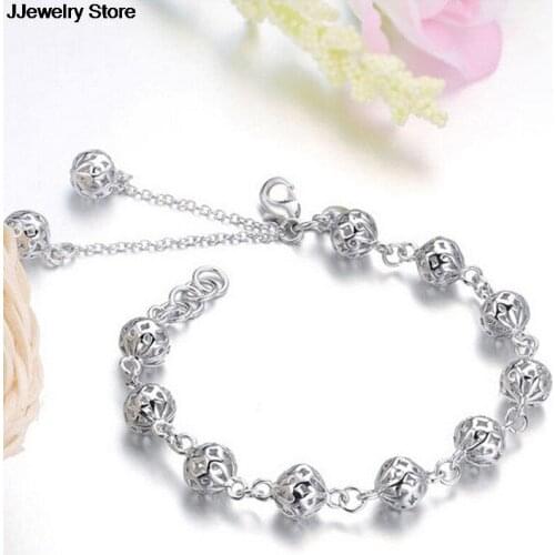 High Quality Brand Women Fashion Ball Silver Plated Chain Bead Charm Bracelets & Bangles Fashion Jewelry