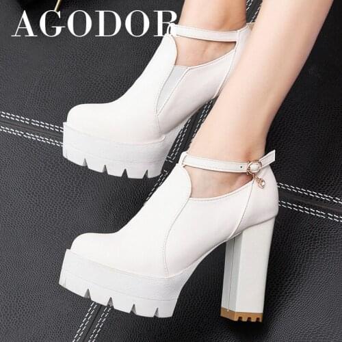 AGODOR Women Shoes Platform Extreme High Heels Chunky Heel Dress Pumps Buckle Strap Female Gothic Footwear 2021 Spring White 43