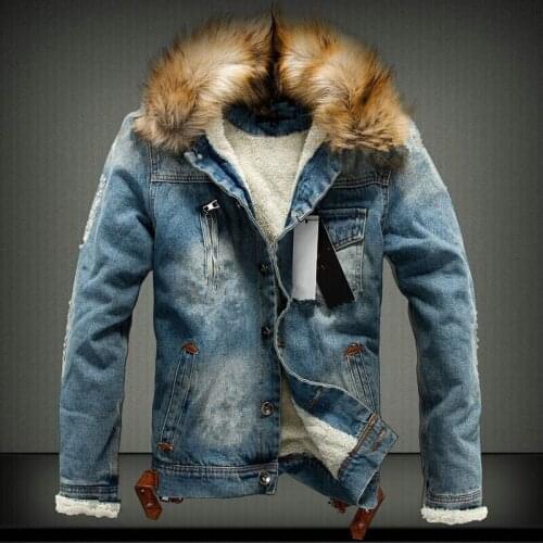 Winter Mens Denim Jackets Fleece Thick Warm Jeans Jacket Mens Fur Hooded Outerwear Wool Liner Thicken Cowboy Windbreaker Coats