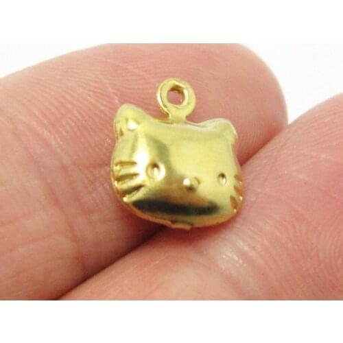 Brass cat charm Earrings findings 11x9.7x4.6mm Hollow solid Raw brass animal bracelet pendant -12pcs R1352