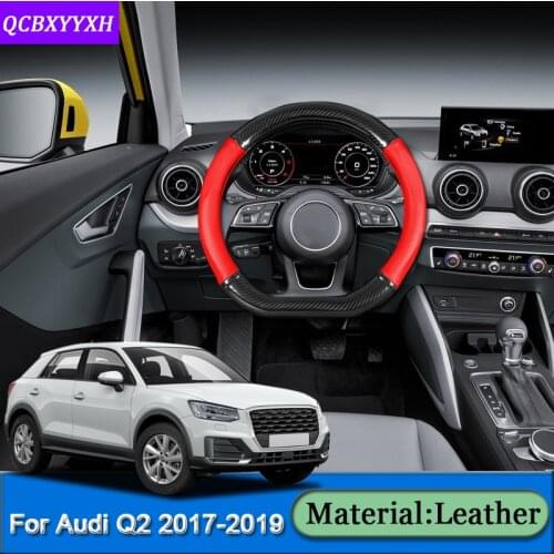 Car Styling Car Steering Wheels Cover For Audi Q2 2017-2019 Carbon Fiber Leather Internal Auto Accessories Steering Wheel Cover