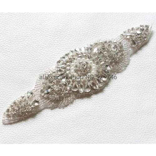 Free shipping 1pc/lot fabulous flower crystal trims with pearl for bridal dress waist decoration hotfix rhinestone appliques