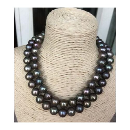 Free shipping >>>>noble jewelry stunning 10-11mm natural tahitian black green multicolor pearl necklace 34"