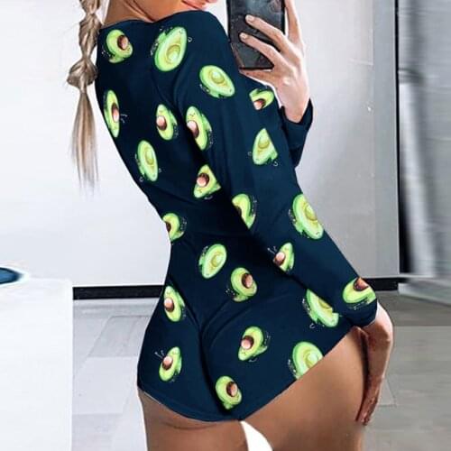 BKLD 2020 Spring New Fashion Avocado Printed Sexy Women Bodysuit Long Sleeve Deep V Neck Bodycon Short Romper Pajamas For Women