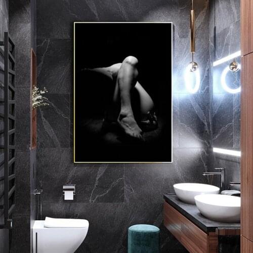 Black Nude Women Portrait Posters and Prints Canvas Painting Wall Art Pictures for Toilet Living Bath Room Home Decor No Frame