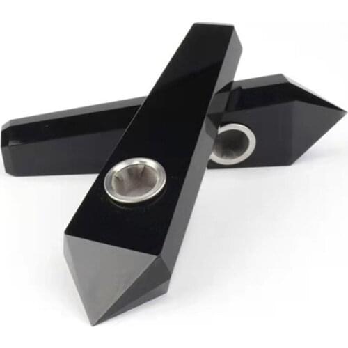 Black Obsidian Crystal Smoking Pipe Carved Gemstones For Home Decoration
