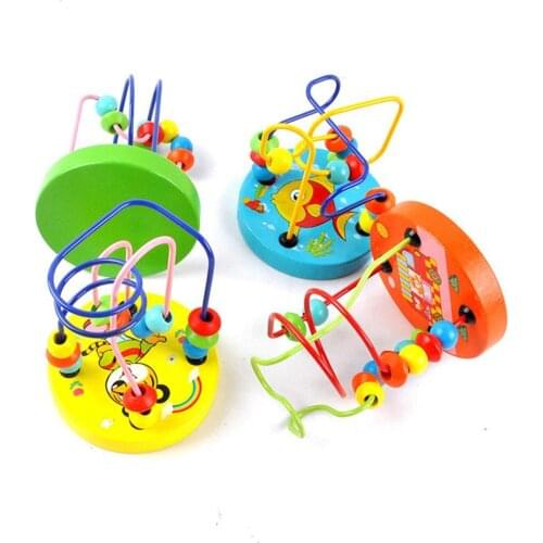 Wooden Mini Circles Bead Wire Maze Roller Coaster Abacus Puzzle Toys Baby Educational Wood Puzzles Math Toy Wooden Toys