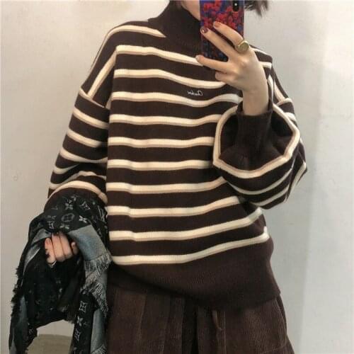 Cheap wholesale 2021 spring autumn winter new fashion casual warm nice women striped sweater woman female OL Ay216