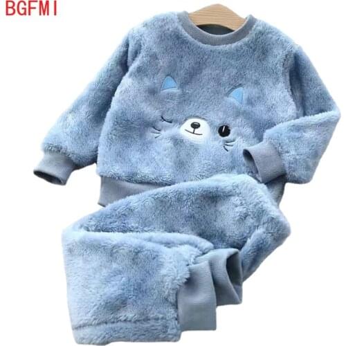 Children Sleepwears Winter Flannel Velvet Pajamas Sets Baby Girls Pajamas Boys Pyjamas Cartoon Nightgown Warm Plush Nightclothes