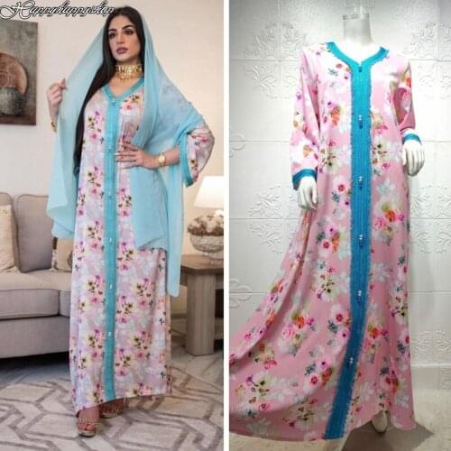 Ethnic Floral Long Dress EID Ramadan Loose Kaftan Abaya Clothing Women Muslim Islam Jilbab Robe African Dresses Female Vestidos