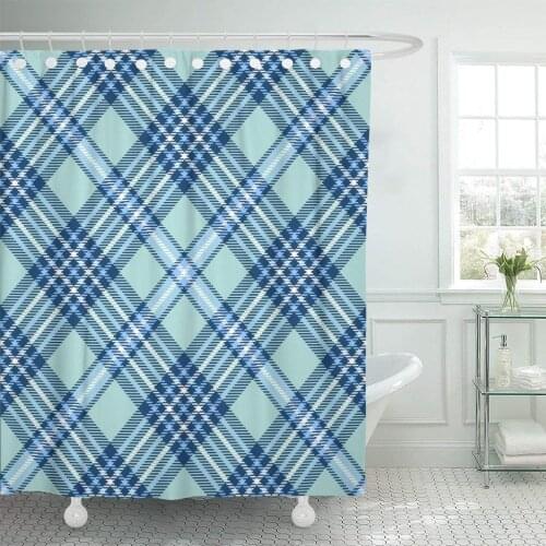 Tartan Plaid Pattern Checkered in Shades of Aquamarine Green Shower Curtain Waterproof Polyester Fabric 72 x 72 Inches with Hook