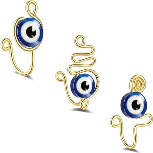 3Pcs Punk Handmade Stainless steel Evil Eyes Fake Piercing Nose Ring Clip Snake shape Nose Ring Ear Clip Cuff Body Jewelry